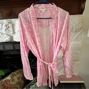 Charter Club Pink and White Short Women's Robe Bed Jacket Size XL